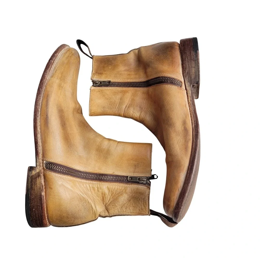 Bed Stu Tan Double Zipper Handmade Leather Boots - Picture 1 of 8